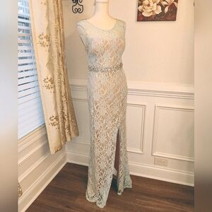 City Studio Light Blue Lace Gown Sz-13 Nude Lining